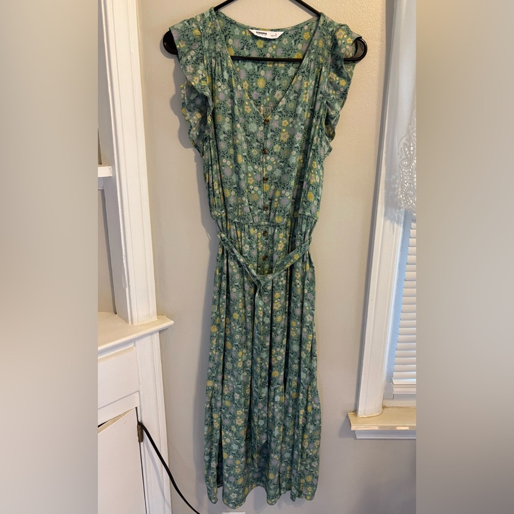 Floral Green Sleeveless Dress